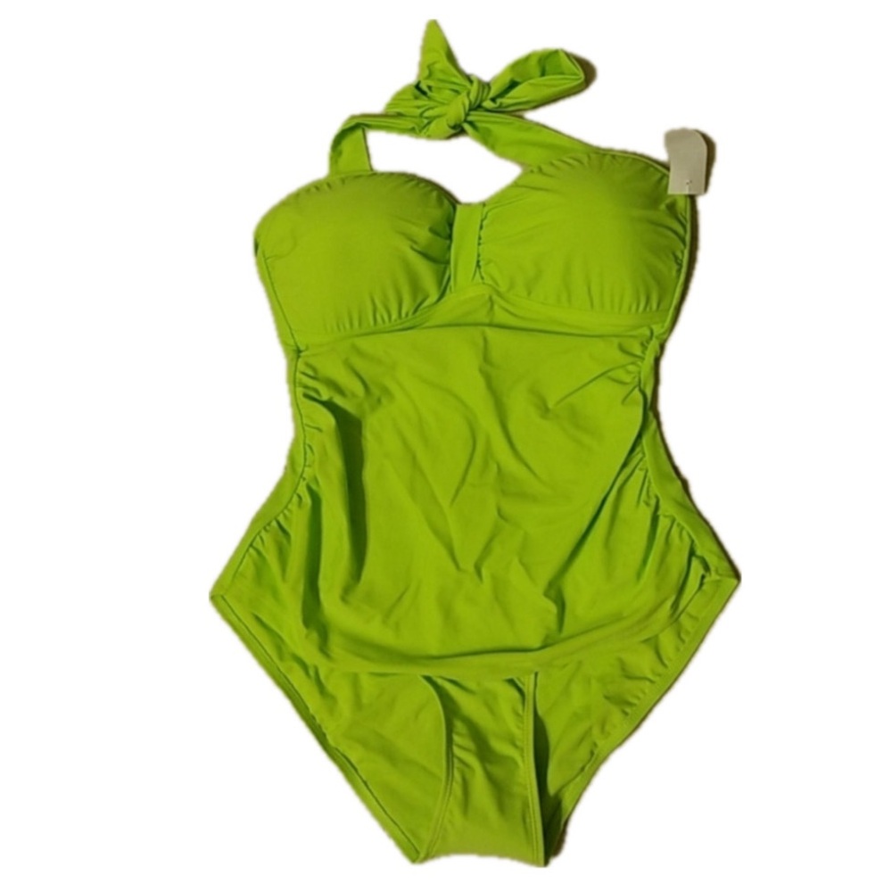 Green Halter One Piece Swimsuit with Ruching